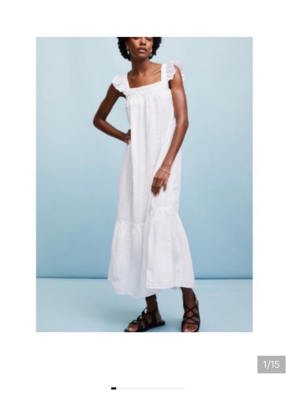 ISO***  H&M White SEERSUCKER Ruffle Strap Maxi Dress